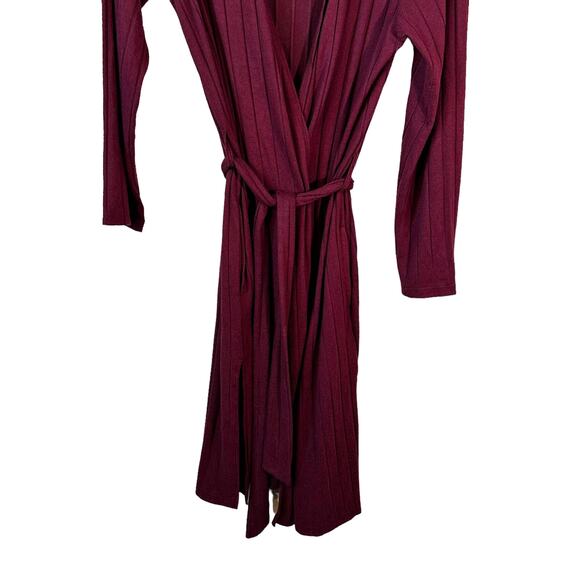 BP Nordstrom Womens Ribbed Lightweight Robe with Waist Tie Belt Burgundy XS Cozy - Picture 5 of 11